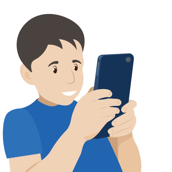 Portrait of a boy with a phone in his hands, flat vector, isolate on a white background, kid ... Is working at my computer causing my headaches